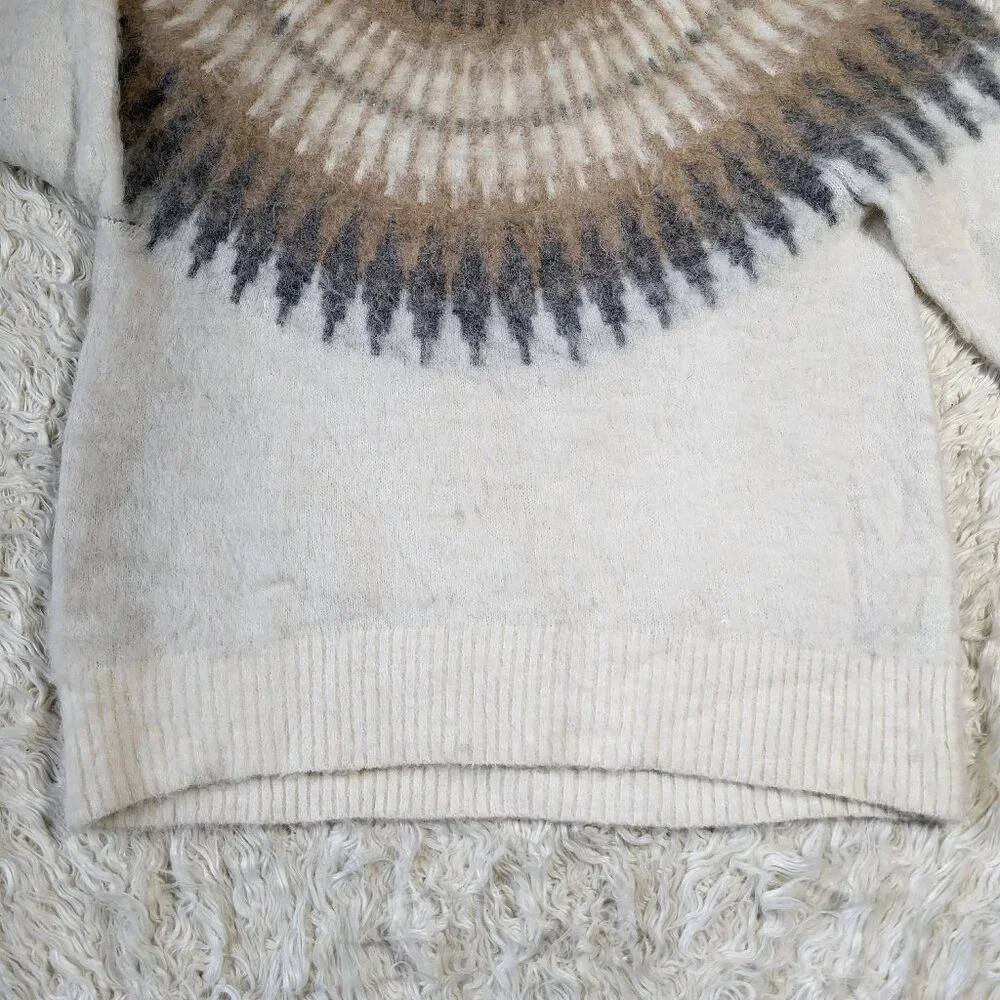 Banana Republic Alpaca Fair Isle Knit Sweater XL Beige Gray Nordic Winter Warm - Picture 3 of 9